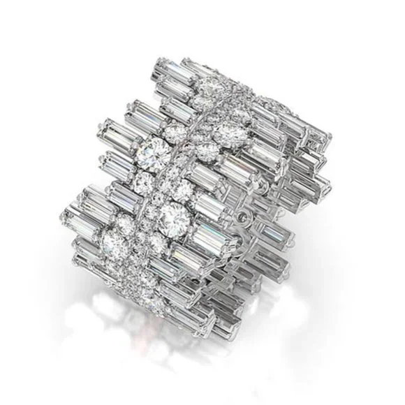 Micro Paved Irregular Multi-Row Diamond Ring - Picture 4 of 8